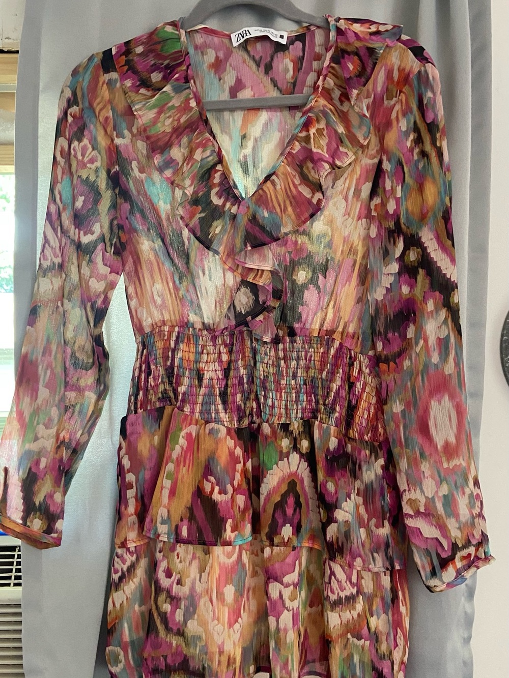 Zara Pink and Multicolor Floral Print Dress